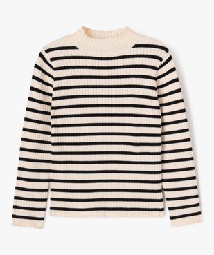 Pull rayé en maille côtelée à col montant fille vue1 - GEMO 4G FILLE - GEMO
