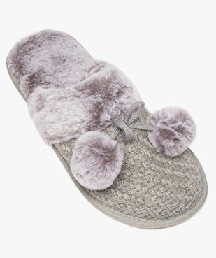 Chaussons femme mules plates à pompons vue5 - GEMO(HOMWR FEM) - GEMO