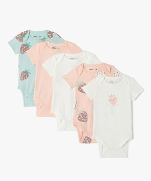 Body bébé fille à manches courtes encolure américaine (lot de 5) vue1 - GEMO 4G BEBE - GEMO