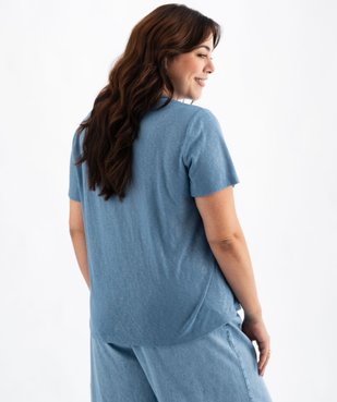 Tee-shirt manches courtes pailleté à col V femme grande taille vue3 - GEMO (G TAILLE) - GEMO