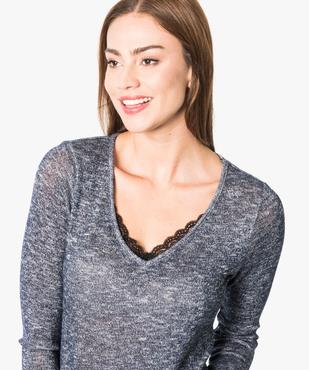 Pull pailleté col V finition dentelle vue2 - GEMO(FEMME PAP) - GEMO