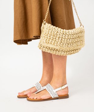 Sandales femme à entre-doigts dessus à motifs ajourés vue1 - GEMO (CASUAL) - GEMO