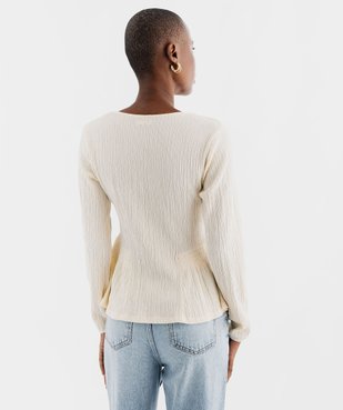 Tee-shirt manches longues en maille gaufrée avec basques femme vue3 - GEMO(FEMME PAP) - GEMO