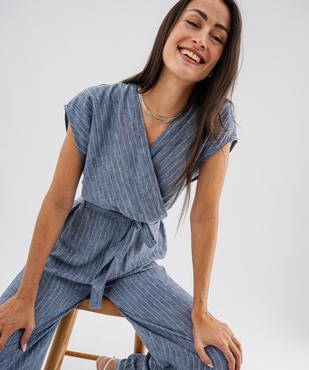 Combinaison pantalon cache-cœur à fines rayures femme vue4 - GEMO(FEMME PAP) - GEMO