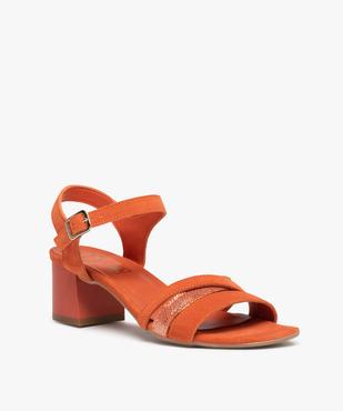 Sandales femme à talon carré dessus cuir suédé – Tanéo vue2 - TANEO - GEMO