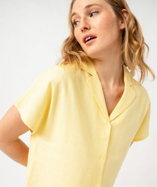 Haut de pyjama forme chemise manches courtes en lin femme vue2 - GEMO 4G FEMME - GEMO