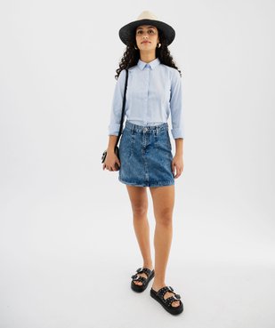 Jupe en jean délavé trapèze à pinces femme vue4 - GEMO(FEMME PAP) - GEMO