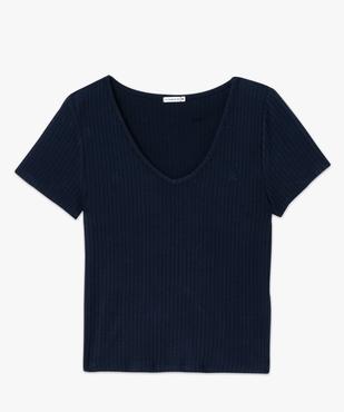 Tee-shirt manches courtes et col V en maille côtelée femme - LuluCastagnette vue4 - GEMO(FEMME PAP) - GEMO