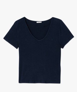 Tee-shirt manches courtes et col V en maille côtelée femme - LuluCastagnette vue4 - GEMO(FEMME PAP) - GEMO