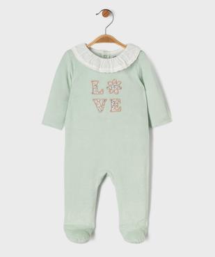 Pyjama en velours à col fantaisie et pont-dos pressionné bébé vue1 - GEMO 4G BEBE - GEMO