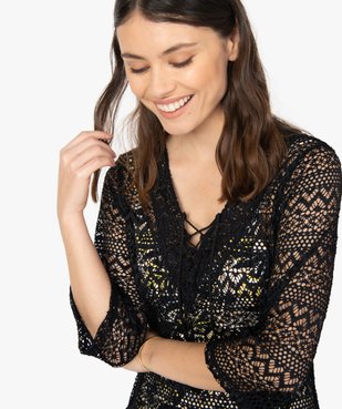 Robe de plage femme courte ajourée à manches 3/4 vue2 - GEMO (PLAGE) - GEMO