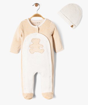 Ensemble 2 pièces bébé garçon pyjama en velours et bonnet- LuluCastagnette vue1 - LULUCASTAGNETTE - GEMO