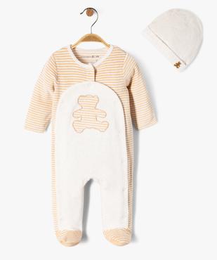 Ensemble 2 pièces bébé garçon pyjama en velours et bonnet- LuluCastagnette vue1 - LULUCASTAGNETTE - GEMO