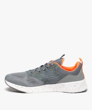 Baskets homme running légères en mesh à détails fluo vue3 - GEMO (SPORTSWR) - GEMO