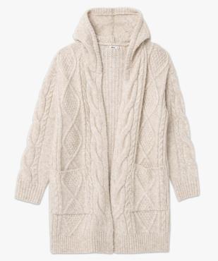 Gilet femme à capuche en maille torsadée vue4 - GEMO 4G FEMME - GEMO