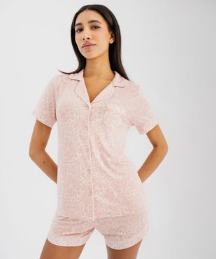 Pyjashort fluide avec haut chemise femme vue1 - GEMO 4G FEMME - GEMO