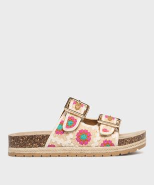 Mules double bride en textile à motifs fleuris avec semelle plateforme femme - 5 Miles vue1 - 5 MILES - GEMO