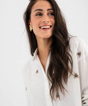 Chemise en coton à motifs brodés femme - LuluCastagnette vue4 - LULUCASTAGNETTE - GEMO