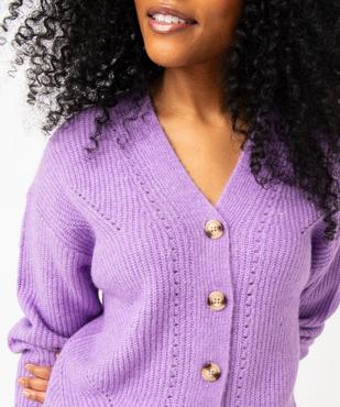 Gilet col V en maille ajourée femme vue2 - GEMO(FEMME PAP) - GEMO