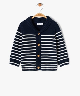 Gilet rayé en coton avec large col bébé garçon vue1 - GEMO(BEBE DEBT) - GEMO