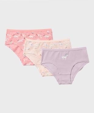 Shorties en coton stretch à motifs licornes fille (lot de 3) vue1 - GEMO 4G FILLE - GEMO