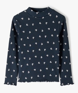 Tee-shirt fille à manches longues et col cheminé motif fleuri vue1 - GEMO (ENFANT) - GEMO