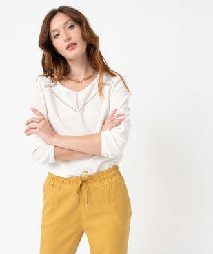 Tee-shirt femme à manches longues en maille texturée vue1 - GEMO(FEMME PAP) - GEMO