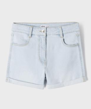 Short en jean stretch à taille haute et revers fille vue1 - GEMO (JUNIOR) - GEMO