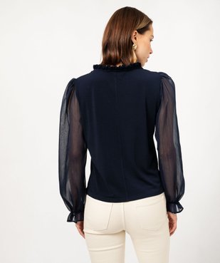 Blouse unie avec manches longues en voile femme vue3 - GEMO(FEMME PAP) - GEMO
