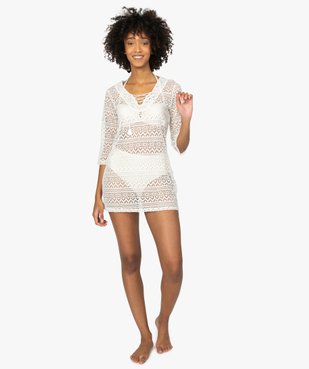 Robe de plage femme courte ajourée à manches 3/4 vue5 - GEMO (PLAGE) - GEMO