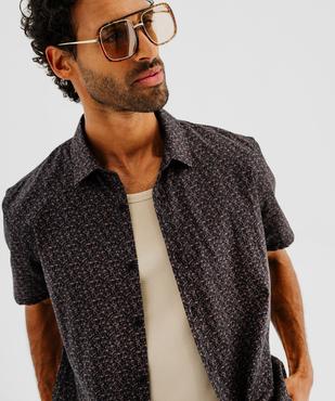 Chemise à manches courtes à micro motif feuillage homme vue2 - GEMO (HOMME) - GEMO