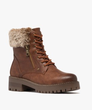 Boots femme fourrées et crantées avec col duveteux à zip et à lacets vue3 - GEMO (CASUAL) - GEMO