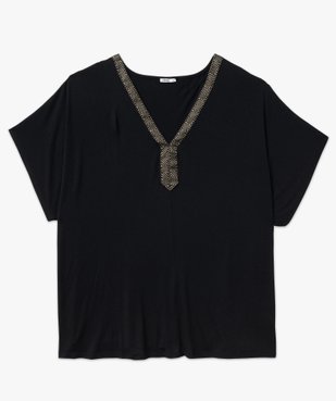 Tee-shirt manches courtes ample avec col V brodé femme grande taille vue4 - GEMO (G TAILLE) - GEMO