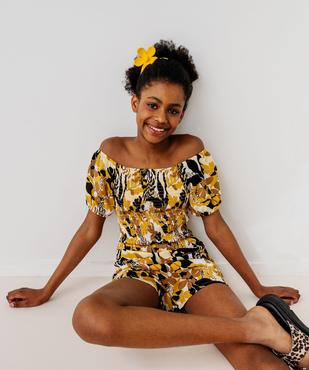 Combishort en viscose avec buste smocké fille vue4 - GEMO 4G FILLE - GEMO
