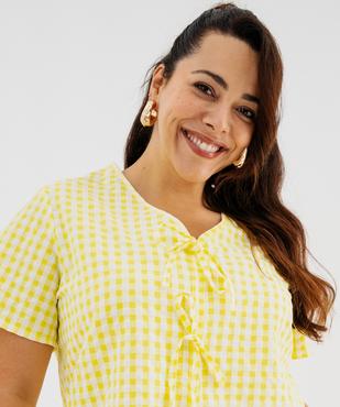 Blouse manches courtes en coton gaufré à carreaux vichy et col V femme grande taille vue3 - GEMO (G TAILLE) - GEMO