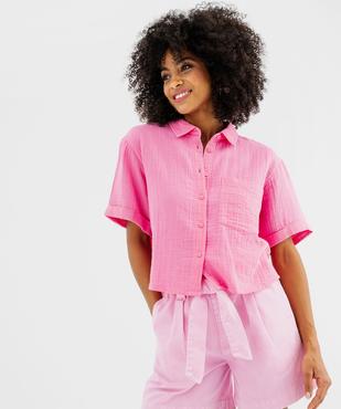 Chemise courte à manches courtes en gaze de coton femme vue1 - GEMO(FEMME PAP) - GEMO