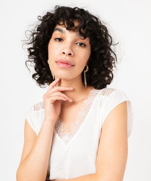 Tee-shirt sans manches multimatière à dentelle femme vue3 - GEMO 4G FEMME - GEMO