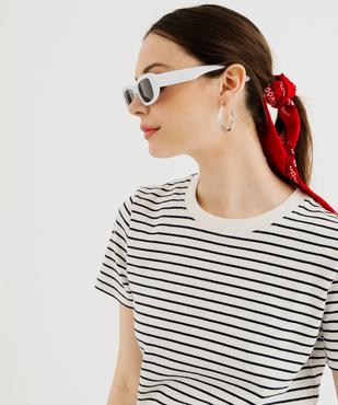Tee-shirt manches courtes et col rond rayé en coton résistant femme vue1 - GEMO(FEMME PAP) - GEMO