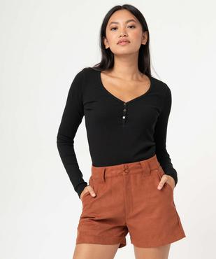 Tee-shirt femme à manches longues en maille côtelée vue1 - GEMO(FEMME PAP) - GEMO