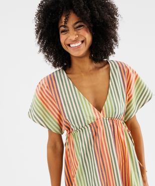 Robe longue et ample à manches courtes en popeline de coton rayée femme vue2 - GEMO(FEMME PAP) - GEMO