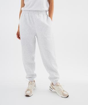 Pantalon de jogging en molleton uni à taille élastiquée femme vue1 - GEMO 4G FEMME - GEMO
