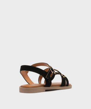 Sandales en cuir plates à brides cloutées femme - Tanéo vue4 - TANEO - GEMO