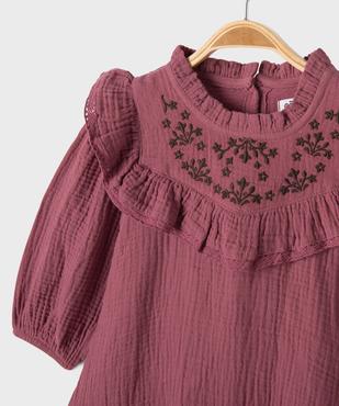 Robe manches longues en gaze de coton brodé bébé fille vue2 - GEMO(BEBE DEBT) - GEMO
