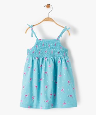Robe bébé fille imprimée à buste smocké et fines bretelles vue1 - GEMO(BEBE DEBT) - GEMO