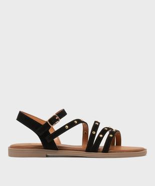 Sandales en cuir plates à brides cloutées femme - Tanéo vue1 - TANEO - GEMO