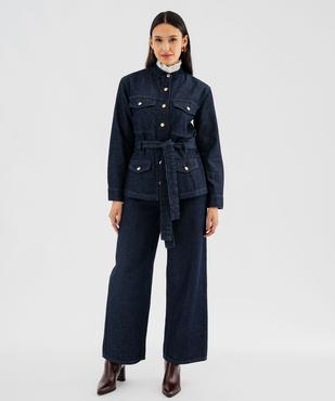 Veste longue en toile denim avec ceinture femme vue4 - GEMO 4G FEMME - GEMO