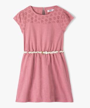 Robe fille avec haut en broderie anglaise et ceinture tressée vue1 - GEMO (ENFANT) - GEMO