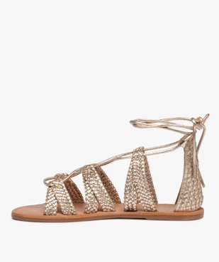 Sandales femme à talon plat laçage cheville en cuir - Tanéo vue3 - TANEO - GEMO