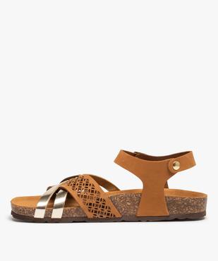 Sandales femme plates dessus cuir ajouré et métallisé vue3 - GEMO (CASUAL) - GEMO