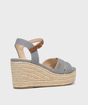 Sandales compensées en toile rayée femme - LuluCastagnette vue4 - LULUCASTAGNETTE - GEMO